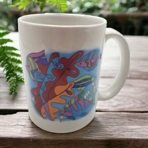 White Porcelain Fish Mug Oceanic Coffee Tea Beverage Dining Drinkware Cup 12 oz